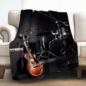 levens musical instruments guitar blanket gifts for boys men girls, rock instrument decoration for home bedroom living room lounge, soft warm smooth lightweight throw blankets 50"x60"