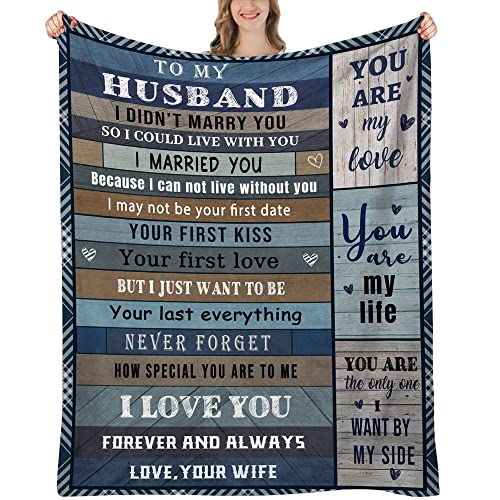 MQTMJBN Gift for Husband Blanket, Anniversary Love Gifts for Husband from Wife, Fathers Day Birthday Gift for My Husband, for Him, Fathers Day Presents for Husband 50x60inch