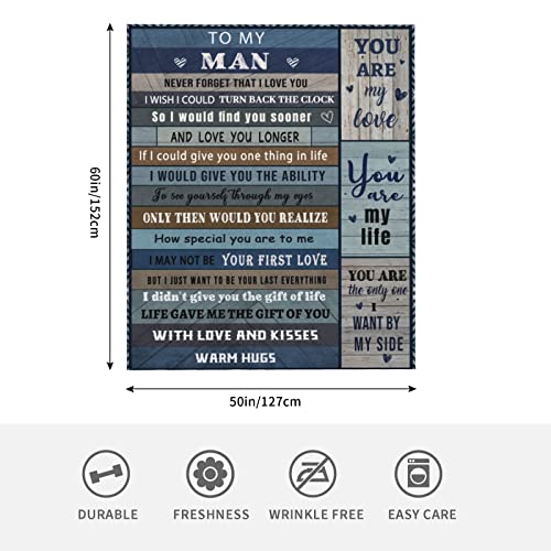 MQTMJBN Gift for Husband Blanket, Anniversary Love Gifts for Husband from Wife, Fathers Day Birthday Gift for My Husband, for Him, Fathers Day Presents for Husband 50x60inch