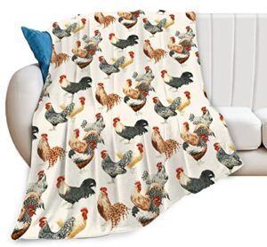 rooster chickens throw blanket gifts for women flannel fleece fuzzy blankets soft warm cozy for bed couch sofa living room decor for teens 60"x50"