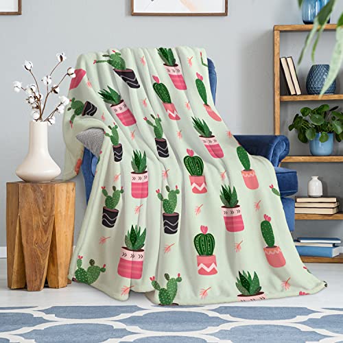 Fleece Throw Blanket for Couch Sofa Bed Office, Comfy Warm Fuzzy Flannel Throw Blanket 50 x 60 in, 350 GSM Soft Microfiber Plush Cozy Blankets Throws for Adult Kids All Season (Cactus)