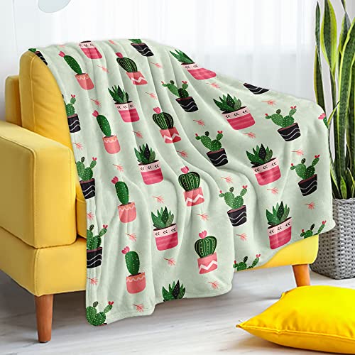 Fleece Throw Blanket for Couch Sofa Bed Office, Comfy Warm Fuzzy Flannel Throw Blanket 50 x 60 in, 350 GSM Soft Microfiber Plush Cozy Blankets Throws for Adult Kids All Season (Cactus)