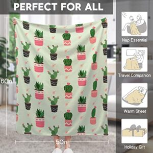 Fleece Throw Blanket for Couch Sofa Bed Office, Comfy Warm Fuzzy Flannel Throw Blanket 50 x 60 in, 350 GSM Soft Microfiber Plush Cozy Blankets Throws for Adult Kids All Season (Cactus)