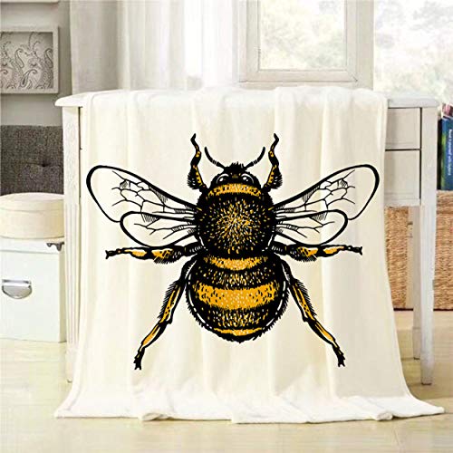 Mugod Throw Blanket Hand Drawn Bumblebee Sketch Isolated on White Background Decorative Soft Warm Cozy Flannel Plush Throws Blankets for Baby Toddler Dog Cat 30 X 40 Inch