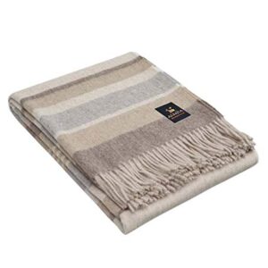 Alpaca Merino Wool Blanket Throw Warm and Soft Multicolor Striped Design Peru (Sand/Soft Camel/Soft Gray)