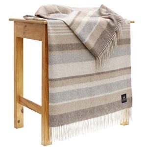 Alpaca Merino Wool Blanket Throw Warm and Soft Multicolor Striped Design Peru (Sand/Soft Camel/Soft Gray)