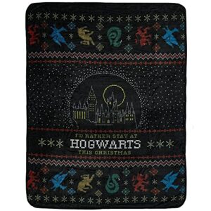 northwest harry potter i'd rather stay at hogwarts holiday plush throw blanket 46' x 60'