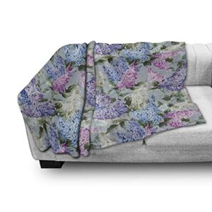 Ambesonne Mauve Throw Blanket, Various Mix Hyacinth Garden with Flowers and Leaf Branches Summer Botanic Plants, Flannel Fleece Accent Piece Soft Couch Cover for Adults, 50" x 70", Fuchsia Lilac