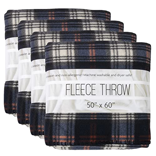 Plaid Fleece Blankets and Throws Bulk Fleece Blankets 24 Pack Plaid Blankets in Bulk for Wedding Guests, Homeless 50x60, 160 GSM