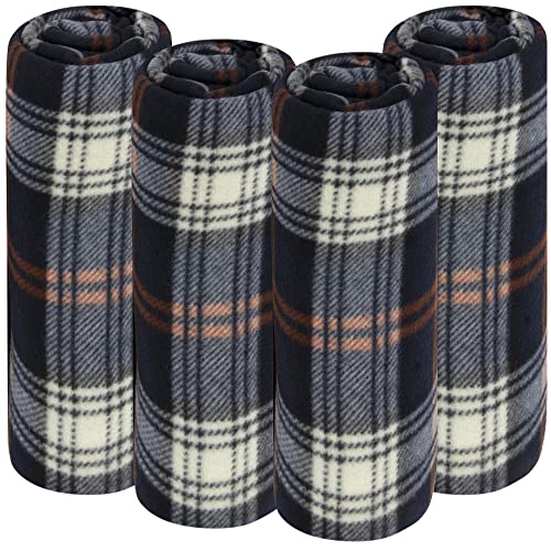 Plaid Fleece Blankets and Throws Bulk Fleece Blankets 24 Pack Plaid Blankets in Bulk for Wedding Guests, Homeless 50x60, 160 GSM