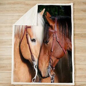 Steed Printed Bed Blanket Couple Horses Throw Blanket Lightweight Soft Cozy Luxury Farmhouse Theme Fleece Blanket 3D Horse Flannel Blanket for Sofa Bedroom Office Travel All Season(Twin 60"x80")