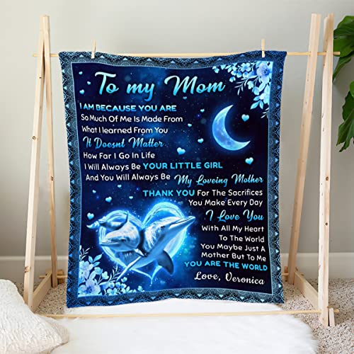 Toyshea to My Mom Blanket I Am Because You are Mom Dolphin Gifts from Daughter Son Personalized Throws Blankets Soft Sherpa Fleece for Mothers Day Christmas Thanksgiving Birthday Presents