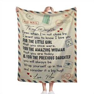 maynofu to my daughter blanket from mom, daughter gifts letter printed throw blanket birthday gifts christmas blankets for bed couch living room (50”x60“)