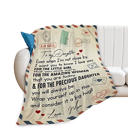 Maynofu to My Daughter Blanket from Mom, Daughter Gifts Letter Printed Throw Blanket Birthday Gifts Christmas Blankets for Bed Couch Living Room (50”x60“)
