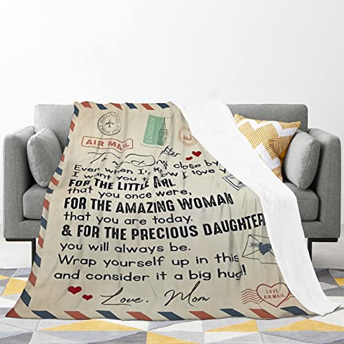 Maynofu to My Daughter Blanket from Mom, Daughter Gifts Letter Printed Throw Blanket Birthday Gifts Christmas Blankets for Bed Couch Living Room (50”x60“)