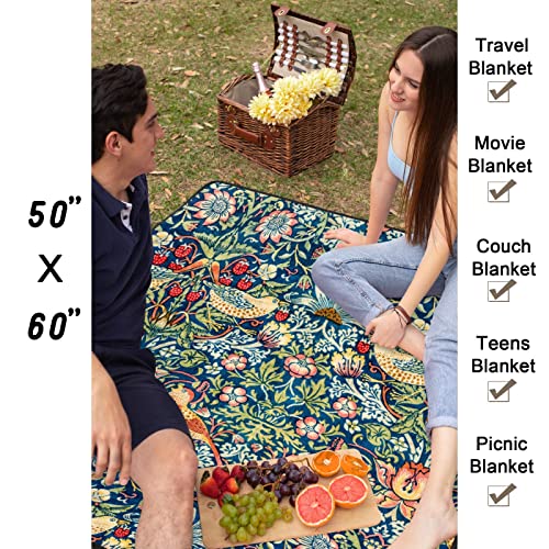 caimizogojocrz William Morris Strawberry Thief Fleece Flannel Throw Bed Blankets, Super Soft Fuzzy Cozy Blanket for Beach Travel Picnic Camping Twin Size 60"x80" L