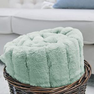 BYTIDE Stripe Faux Fur Plush Throw Blankets with Sherpa Back, Super Soft Warm Cozy Fluffy Fuzzy Reversible Luxury Throw for Couch Sofa Chair Bed Cover, 50" x 60", Seafoam Blue