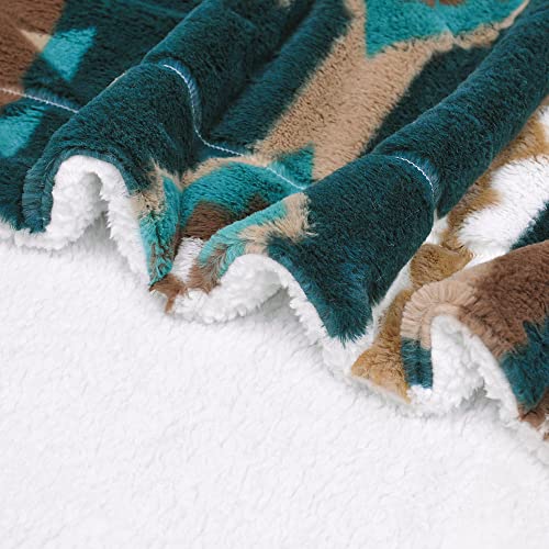 Home Soft Things Southwest Faux Fur Throw Blanket, Deep Teal, 60'' x 80'', Soft Warm Lightweight Cozy Throw Blanket with Sherpa Backing Couch Bed Sofa Cover Throw Home Décor