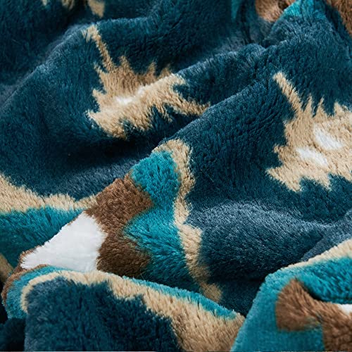 Home Soft Things Southwest Faux Fur Throw Blanket, Deep Teal, 60'' x 80'', Soft Warm Lightweight Cozy Throw Blanket with Sherpa Backing Couch Bed Sofa Cover Throw Home Décor