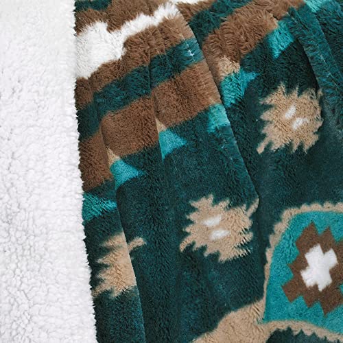 Home Soft Things Southwest Faux Fur Throw Blanket, Deep Teal, 60'' x 80'', Soft Warm Lightweight Cozy Throw Blanket with Sherpa Backing Couch Bed Sofa Cover Throw Home Décor