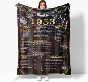 spanoous 70th birthday gifts for men,1953 birthday gifts for men,70th anniversary blanket,70th birthday blanket for men,70th wedding, back in 1953 blankets gold 80x60