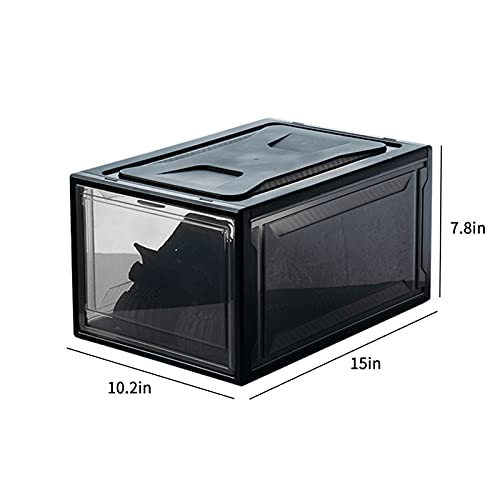 Joonly Shoe Storage Box 3 Pack Shoe Organizer Clear Acrylic Box Stackable Clear Shoe Organizer for Closet Plastic Shoe Boxes with Lids for Men and Women (Black)