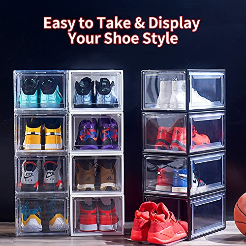 Joonly Shoe Storage Box 3 Pack Shoe Organizer Clear Acrylic Box Stackable Clear Shoe Organizer for Closet Plastic Shoe Boxes with Lids for Men and Women (Black)
