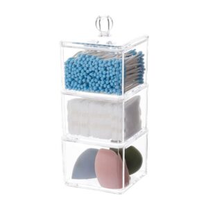 Square Stackable Organizer Acrylic Cotton Ball Holder Q-tip Holder Bathroom Swab Pad Dispenser