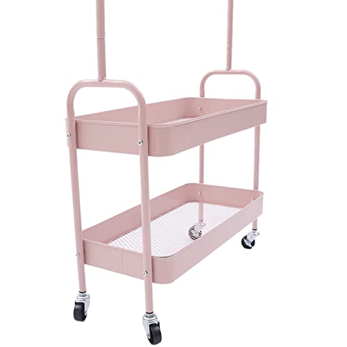 Modern Garment Rack Clothing Stand with 2 Tier Metal Basket and Universal Wheel Square Suit Dress Garment Rack Dress Display Stand Floor Hanger Storage Rack for Home Wedding Clothing Store (Pink)