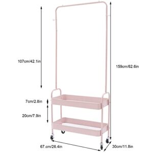 Modern Garment Rack Clothing Stand with 2 Tier Metal Basket and Universal Wheel Square Suit Dress Garment Rack Dress Display Stand Floor Hanger Storage Rack for Home Wedding Clothing Store (Pink)