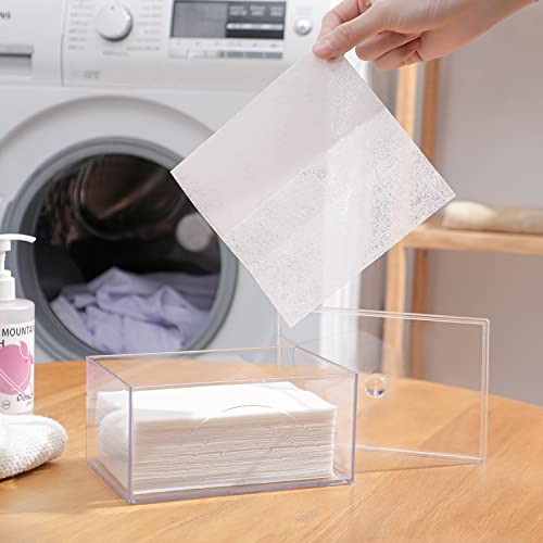 Farmhouse Laundry Dryer Sheet Holder Clear Detergent Pods Container Dryer Balls Dispenser with Lid, Organization and Storage Box for Laundry Room, Bedroom, Desk