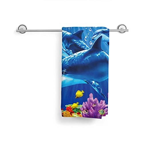 PSYU Dolphin Hand Towel Set of 2 for Bathroom Kitchen Absorbent Soft Home Face Bath Towels 27.5 X 16 Inches