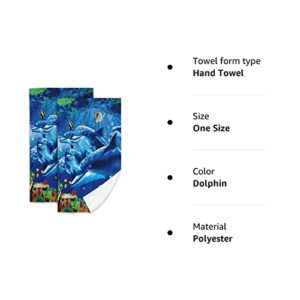 PSYU Dolphin Hand Towel Set of 2 for Bathroom Kitchen Absorbent Soft Home Face Bath Towels 27.5 X 16 Inches