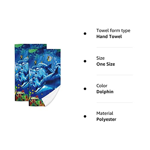 PSYU Dolphin Hand Towel Set of 2 for Bathroom Kitchen Absorbent Soft Home Face Bath Towels 27.5 X 16 Inches