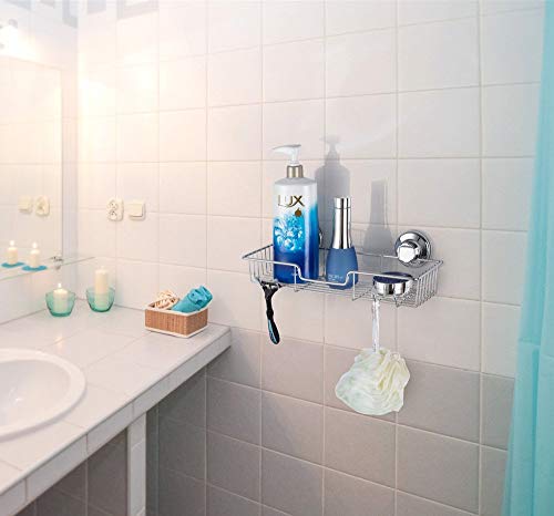 iPEGTOP L-4 Strong Suction Cup Shower Caddy Bath Shelf Storage, Combo Organizer Basket for Shampoo, Soap, Conditioner, Razor Bathroom Accessories - Rustproof Stainless Steel, Chrome