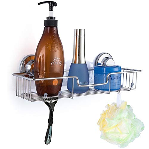 iPEGTOP L-4 Strong Suction Cup Shower Caddy Bath Shelf Storage, Combo Organizer Basket for Shampoo, Soap, Conditioner, Razor Bathroom Accessories - Rustproof Stainless Steel, Chrome