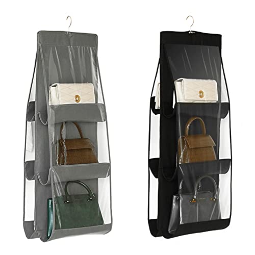 Two Pcs Double-Sided Transparent Six Layer Hanging Storage Bags Handbag Storage Hanging Bag Wardrobe Storage Dust-Proof Bag Hanging Fabric Folding Dust-Proof Bedroom Household Wardrobe Storage Rack