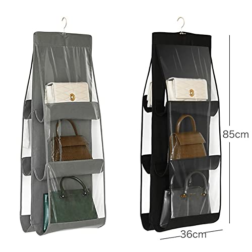 Two Pcs Double-Sided Transparent Six Layer Hanging Storage Bags Handbag Storage Hanging Bag Wardrobe Storage Dust-Proof Bag Hanging Fabric Folding Dust-Proof Bedroom Household Wardrobe Storage Rack