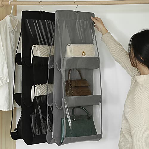 Two Pcs Double-Sided Transparent Six Layer Hanging Storage Bags Handbag Storage Hanging Bag Wardrobe Storage Dust-Proof Bag Hanging Fabric Folding Dust-Proof Bedroom Household Wardrobe Storage Rack