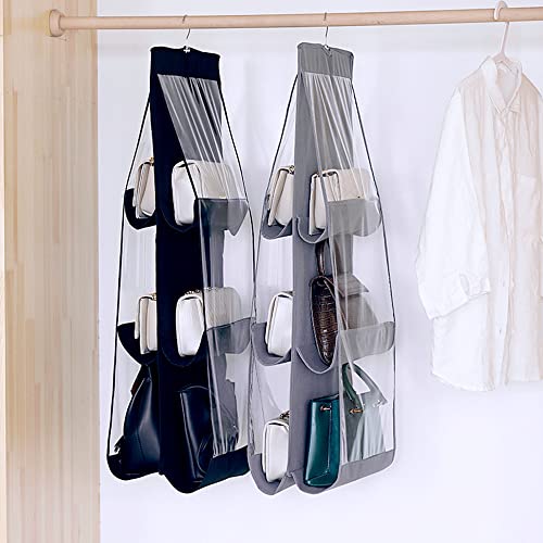 Two Pcs Double-Sided Transparent Six Layer Hanging Storage Bags Handbag Storage Hanging Bag Wardrobe Storage Dust-Proof Bag Hanging Fabric Folding Dust-Proof Bedroom Household Wardrobe Storage Rack