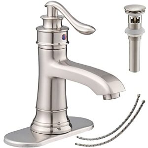 bathfinesse brushed nickel bathroom faucet bathroom sink faucets&parts with pop up drain assembly vanity bath deck mount single handle single hole commercial trough stream water supply lines lead-free