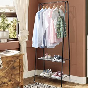 karl home freestanding coat rack garment rack, portable clothes rack with 2 tier wire metal shelves hanging rod, heavy duty clothing stand for drying entryway bedroom laundry living room, black 62.9"h