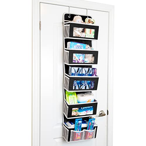 Fialah Over The Door Hanging Organizer, Transparent Window, Without Naming Pocket (Black)