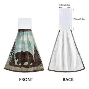 Black Bear Hanging Kitchen Towels Set 2 Pcs - Retro Forest Deer Dish Cloth Tie Towel Absorbent Soft Dry Towel for Bathroom Laundry Room Decor