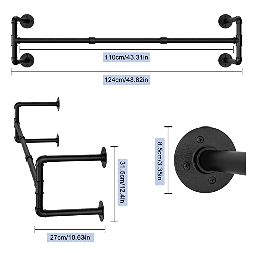 Industrial Clothes Hanging Rod Heavy Duty Garment Rack Bar for Closet Laundry Room Storage