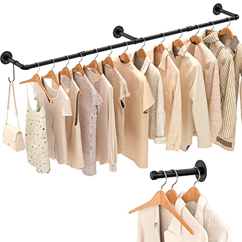 Industrial Clothes Hanging Rod Heavy Duty Garment Rack Bar for Closet Laundry Room Storage