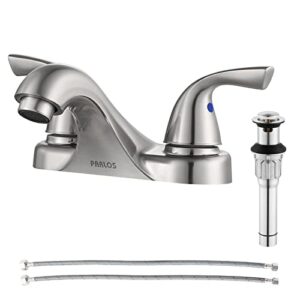 parlos two-handle bathroom sink faucet with metal drain assembly and supply hose, lead-free cupc,brushed nickel,13622