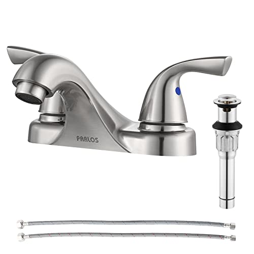 PARLOS Two-Handle Bathroom Sink Faucet with Metal Drain assembly and Supply Hose, Lead-free cUPC,Brushed Nickel,13622