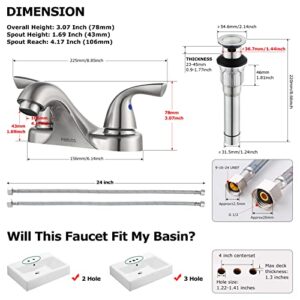 PARLOS Two-Handle Bathroom Sink Faucet with Metal Drain assembly and Supply Hose, Lead-free cUPC,Brushed Nickel,13622