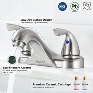 PARLOS Two-Handle Bathroom Sink Faucet with Metal Drain assembly and Supply Hose, Lead-free cUPC,Brushed Nickel,13622